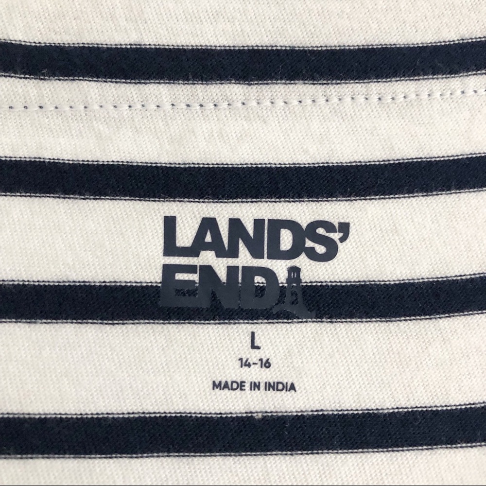 NEW Lands’ End Navy Stripe Cotton Jersey Sleeveless Swim Coverup L. - Picture 5 of 7